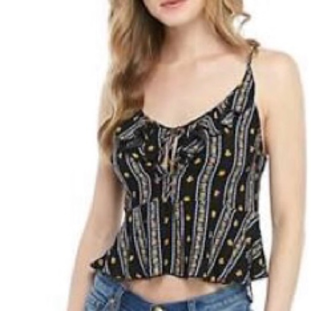 FREE PEOPLE LOVE TO PRINTED CAMI BLACK COMBO TOP SIZE SMALL